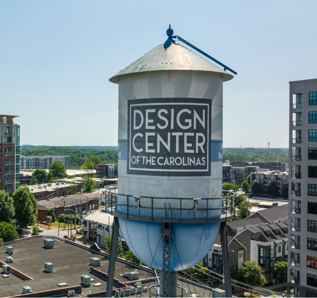 Water tower that reads Design Center of the Carolinas